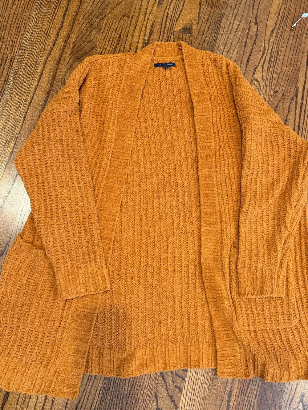 American Eagle Burnt Orange Chenille Open Front Cardigan Pockets XS/S